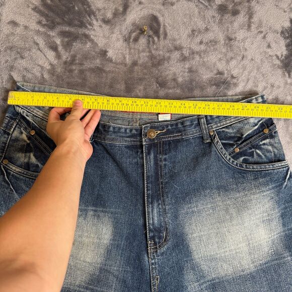 Vintage Y2K RoadBlock Jean Faded Dark Washed Wide Shorts Jorts Size 44 - Picture 3 of 7